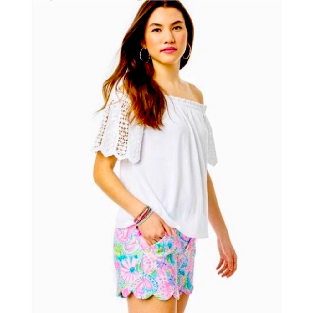 Lilly Pulitzer Fayette White Off-The-Shoulder Blouse Top, size Medium